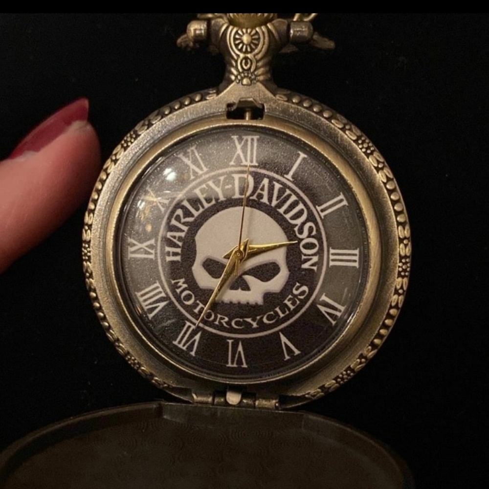 Harley Davidson Bike Biker Willie G Skull Bronze Color Quartz Pocket Watch